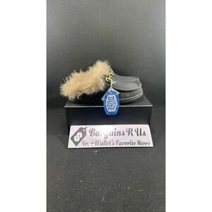 Hey Dude Wally Loafers Mens 10 Black Faux Tan Fur Slip On